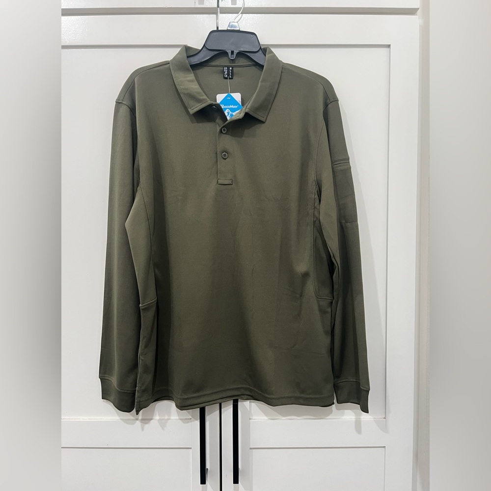 NWT MAGCOMSEN Men's olive green Long Sleeve Quick Dry Tactical Polo size medium